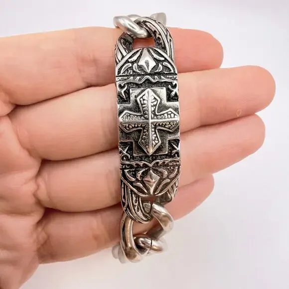 Unisex Gothic Knights Templar Biker Bracelet Cross Curb Rider Stainless Steel 8" - Picture 3 of 9